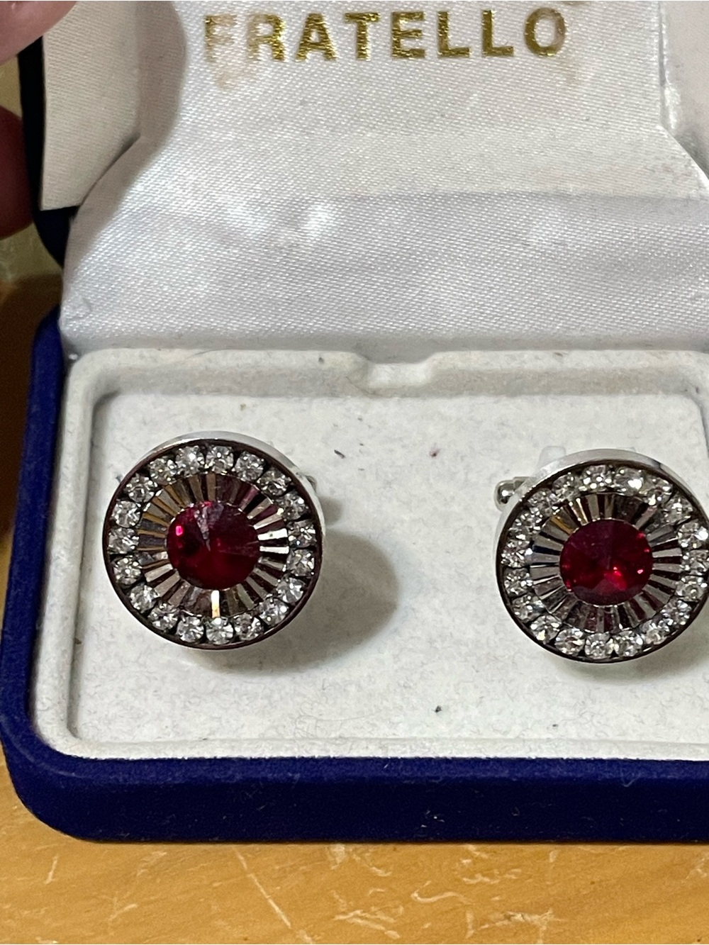 Fratello Men's Red Crystal Round Cuff Links